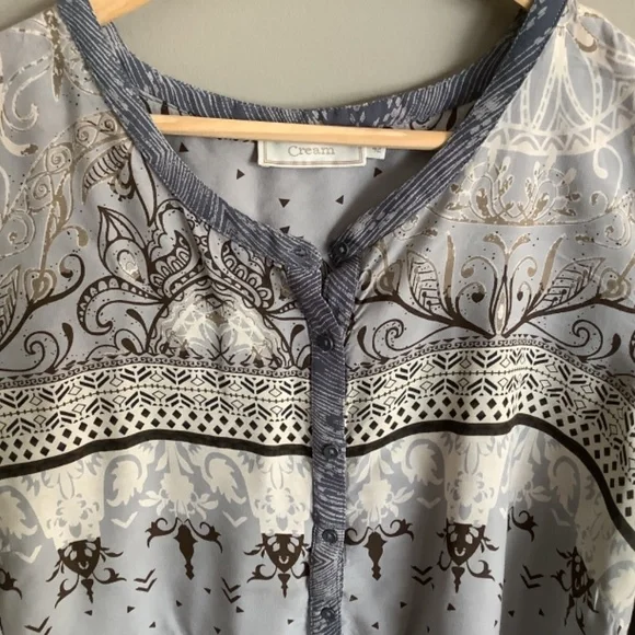 CREAM Blouse. Long Sleeve Blouse. Boho grey neutral pattern - Picture 2 of 10